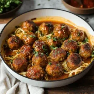 Delicious chicken meatballs served on a plate with herbs and spices.