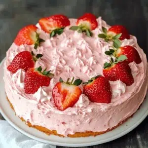 A slice of low-carb strawberry cake with fresh strawberries on top.