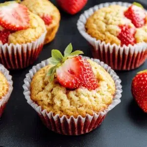 Low-Carb Strawberry Muffins 5 Low-carb strawberry muffins topped with fresh strawberries
