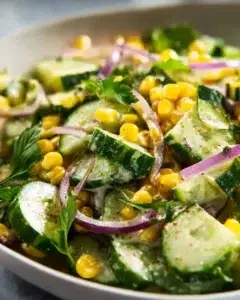 Mexican-Style Cucumber Salad 7 Mexican-style cucumber salad with fresh ingredients in a bowl