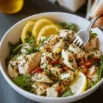 Delicious protein-packed garlic lemon chicken dish served with fresh herbs.