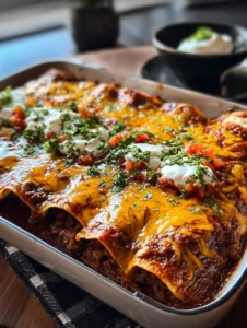 Quick and Cozy Beef Enchiladas in 25 Minutes 5 Quick beef enchiladas served with cheese and toppings in a cozy setting