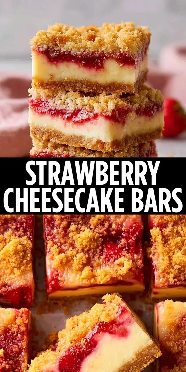 Strawberry Cheesecake Bars with a Graham Cracker Crust 2 Graham Cracker Strawberry Cheesecake Bars