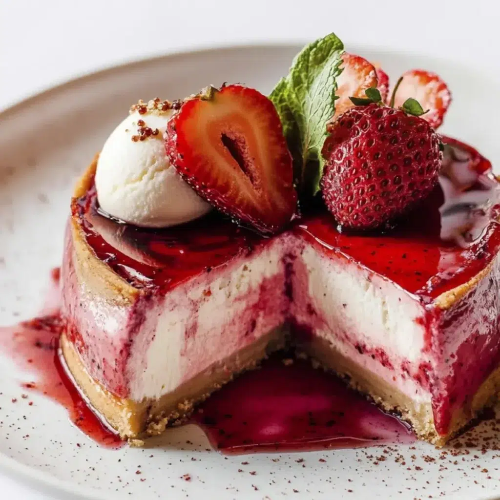 Delicious Strawberry Cheesecake with Roasted Strawberries on top