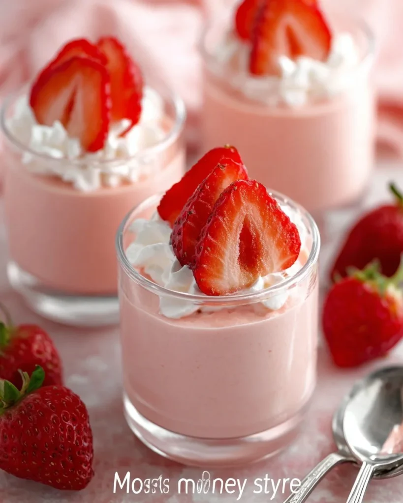 Delicious homemade Strawberry Mousse dessert in a glass