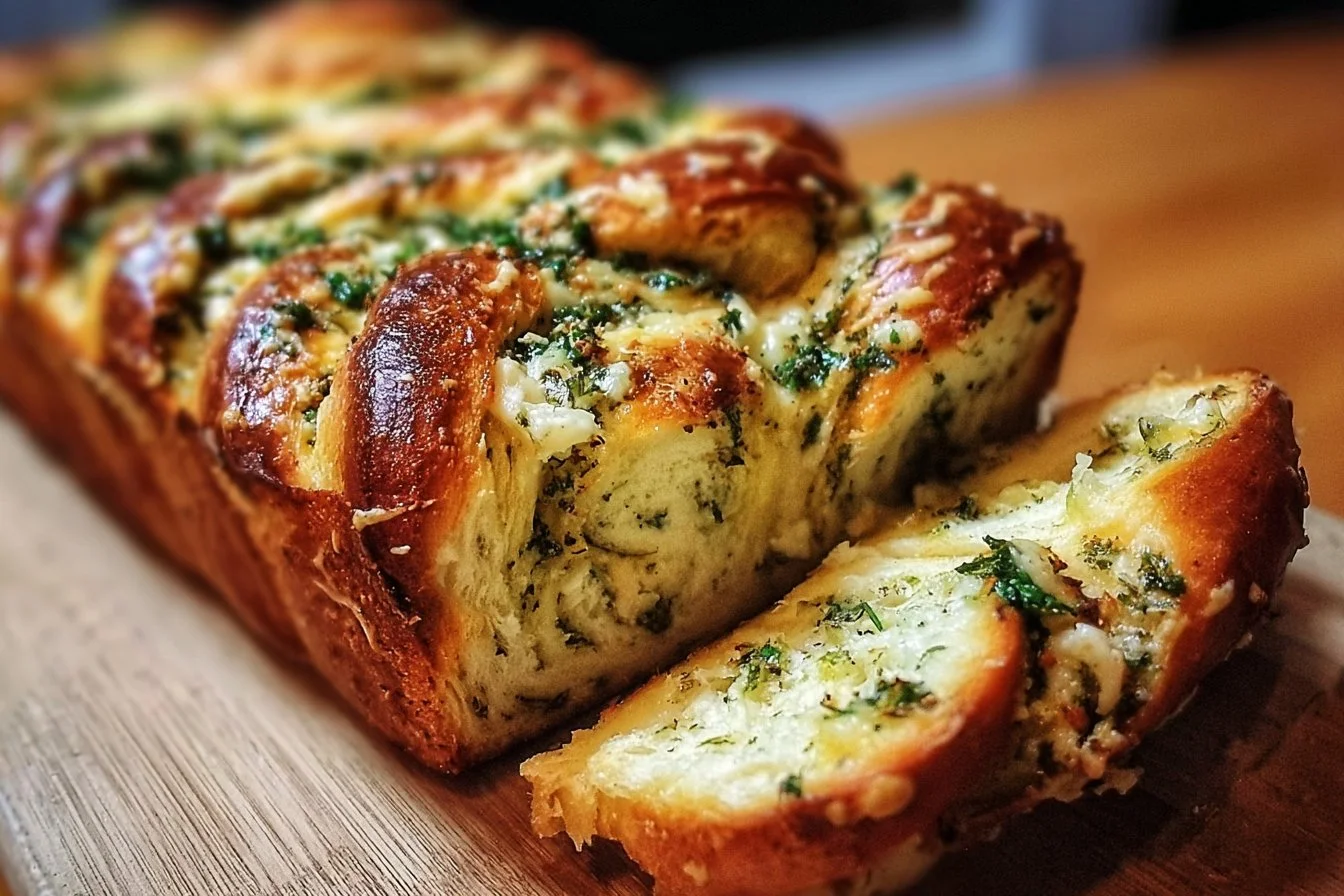 Swirled Garlic Herb & Cheese Bread fresh out of the oven