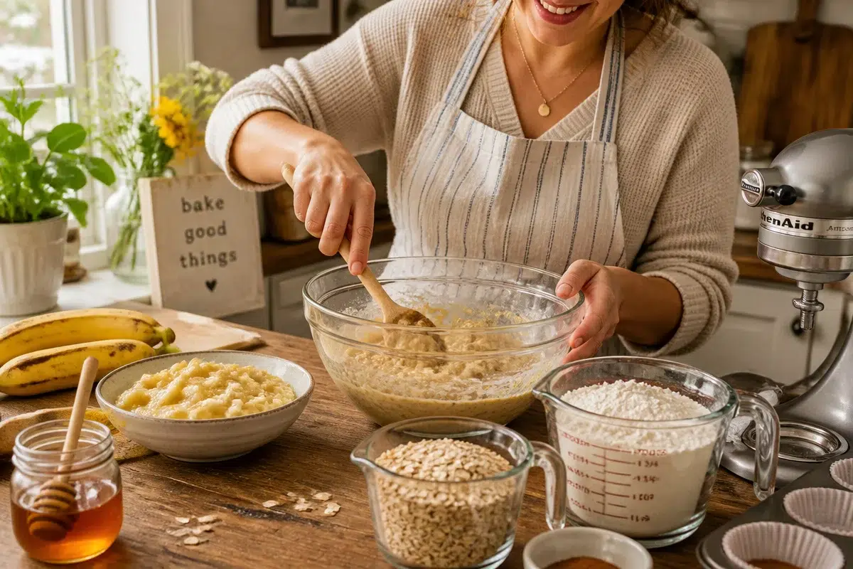 healthy banana oatmeal muffins